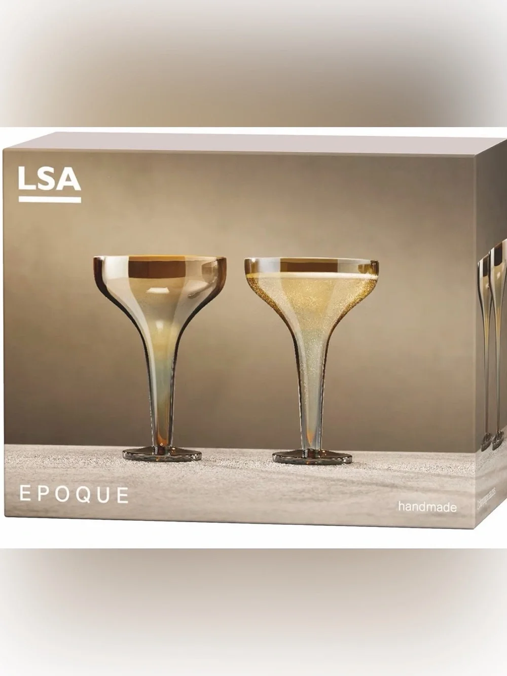 LSA International Epoque handmade hollow stem amber champagne saucers set of 2
